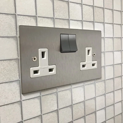 Seamless Square Satin Stainless Steel Switched Plug Socket