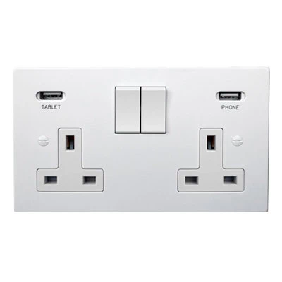 Elite Square Paintable Plug Socket with USB Charging