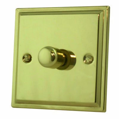 Art Deco Polished Brass Dimmer and Light Switch Combination