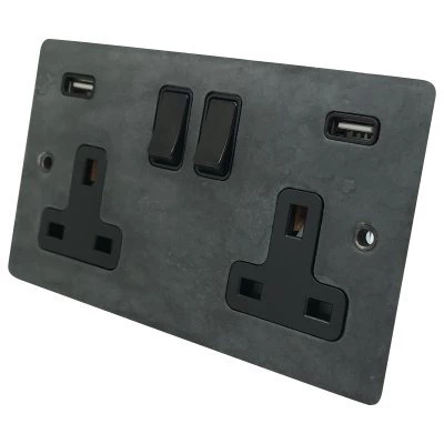 Flat Vintage Slate LED Dimmer and Push Light Switch Combination