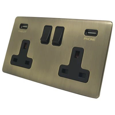 Screwless Classic Antique Brass Plug Socket with USB Charging