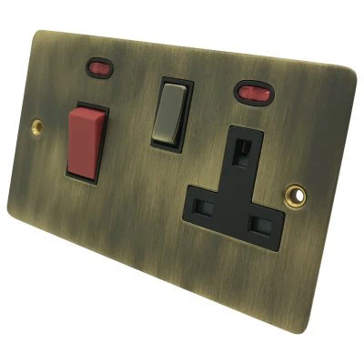 Flat Antique Brass Cooker Control (45 Amp Double Pole Switch and 13 Amp Socket)