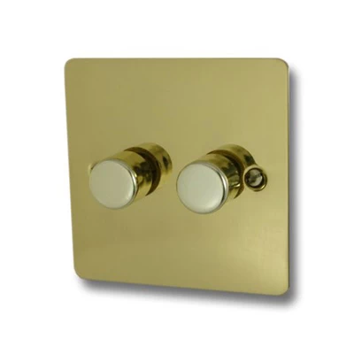 Flat Polished Brass LED Dimmer and Push Light Switch Combination