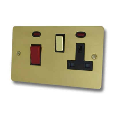 Flat Polished Brass Cooker Control (45 Amp Double Pole Switch and 13 Amp Socket)