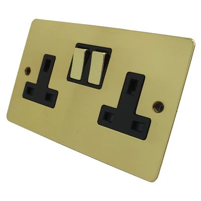 Flat Polished Brass Switched Plug Socket