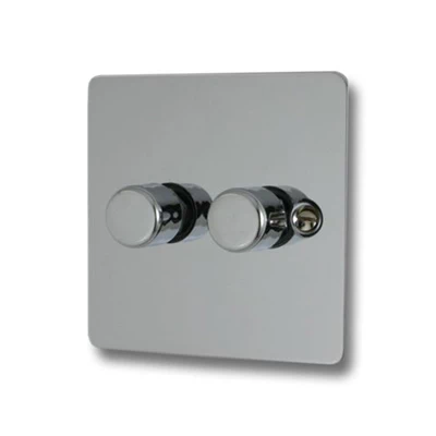 Flat Polished Chrome LED Dimmer and Push Light Switch Combination