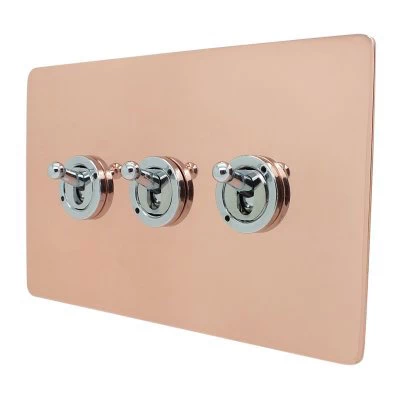 Flat Polished Copper (Chrome Rockers) Intermediate Toggle Switch and Toggle Switch Combination