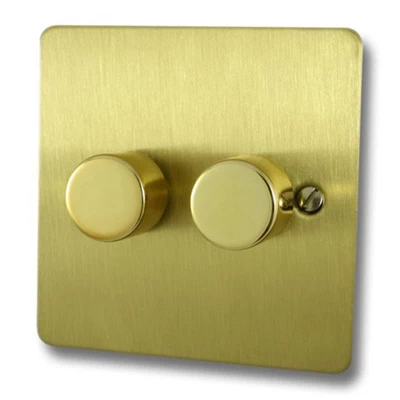 Flat Satin Brass LED Dimmer and Push Light Switch Combination