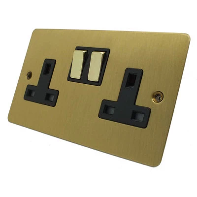 Flat Satin Brass Switched Plug Socket
