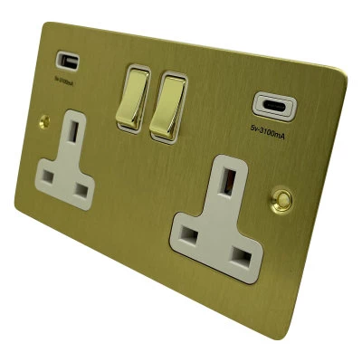 Flat Satin Brass Plug Socket with USB Charging