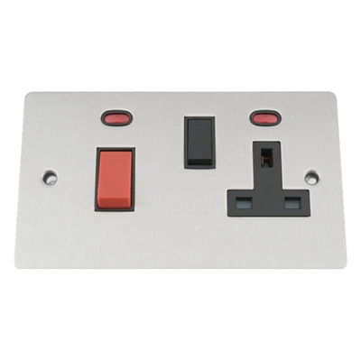 Flat Satin Chrome Cooker Control (45 Amp Double Pole Switch and 13 Amp Socket)