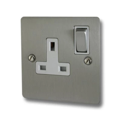 Flat Satin Stainless Switched Plug Socket