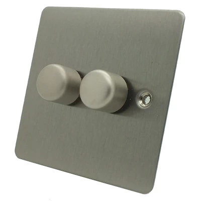 Flat Satin Stainless LED Dimmer and Push Light Switch Combination