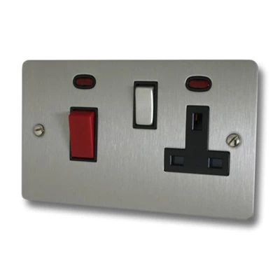Flat Satin Stainless Cooker Control (45 Amp Double Pole Switch and 13 Amp Socket)