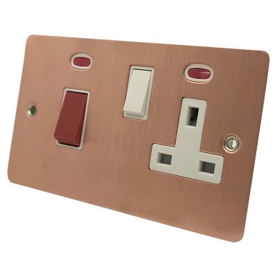 Flat Classic Brushed Copper Cooker Control (45 Amp Double Pole Switch and 13 Amp Socket)