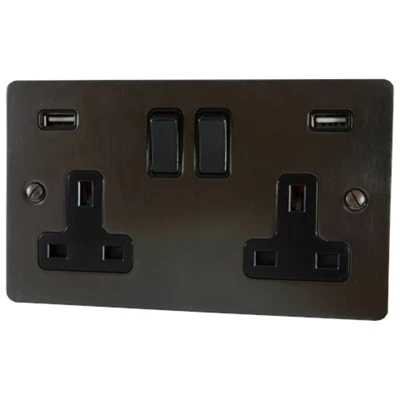 Flat Classic Old Bronze Plug Socket with USB Charging