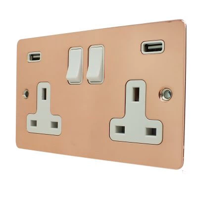 Flat Classic Polished Copper Plug Socket with USB Charging