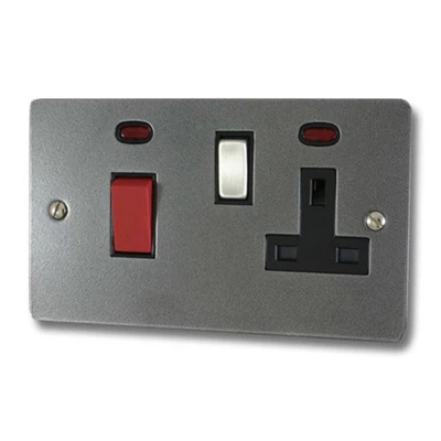 Flat Dark Pewter Cooker Control (45 Amp Double Pole Switch and 13 Amp Socket)