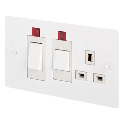 Studio White Cooker Control (45 Amp Double Pole Switch and 13 Amp Socket)