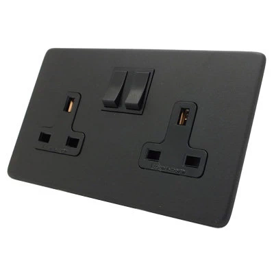 Textured Black Switched Plug Socket
