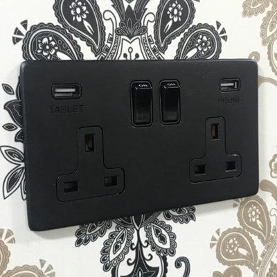Textured Black Plug Socket with USB Charging