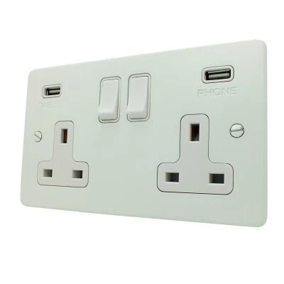 Textured White Plug Socket with USB Charging