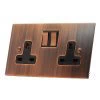 2 Gang - Double 13 Amp Switched Plug Socket : Copper Rockers (6 week lead time) Heritage Flat Antique Copper Switched Plug Socket
