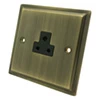 2 Amp Round Pin Unswitched Socket Art Deco Antique Brass Round Pin Unswitched Socket (For Lighting)