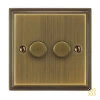 2 Gang 100W 2 Way LED (Trailing Edge) Dimmer (Min Load 1W, Max Load 100W) Art Deco Antique Brass LED Dimmer