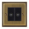2 Gang Non-Isolated Coaxial T.V. Socket Art Deco Antique Brass TV Socket