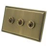 3 Gang 20 Amp 2 Way Toggle Light Switches Art Deco Antique Brass Toggle (Dolly) Switch