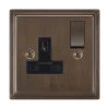 1 Gang - Single 13 Amp Switched Plug Socket Art Deco Cocoa Bronze Switched Plug Socket