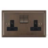 2 Gang - Double 13 Amp Switched Plug Socket Art Deco Cocoa Bronze Switched Plug Socket