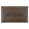 3 Gang 100W 2 Way LED (Trailing Edge) Dimmer (Min Load 1W, Max Load 100W) Art Deco Cocoa Bronze LED Dimmer