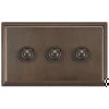 3 Gang 250W Button Dimmer Art Deco Cocoa Bronze Button Dimmer