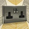 Art Deco Dual Satin Chrome Switched Plug Socket - 1
