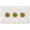 3 Gang 20 Amp 2 Way Toggle Light Switches (Toggle Light Switches are not available in white. Here the switches are shown with Polished Brass Toggles, other finishes available on request). Art Deco Matt White Toggle (Dolly) Switch