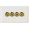 4 Gang 20 Amp 2 Way Toggle Light Switches (Toggle Light Switches are not available in white. Here the switches are shown with Polished Brass Toggles, other finishes available on request). Art Deco Matt White Toggle (Dolly) Switch