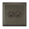2 Gang Toggle Combination : 1 x 20 Amp Intermediate Toggle Switch + 1 x 20 Amp 2 Way Toggle Switch Art Deco Old Bronze Intermediate Toggle Switch and Toggle Switch Combination