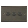 3 Gang 100W 2 Way LED (Trailing Edge) Dimmer (Min Load 1W, Max Load 100W) Art Deco Old Bronze LED Dimmer