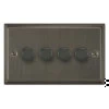 4 Gang 100W 2 Way LED (Trailing Edge) Dimmer (Min Load 1W, Max Load 100W) Art Deco Old Bronze LED Dimmer