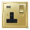 1 Gang - Single 13 Amp Switched Plug Socket : Black Trim Art Deco Polished Brass Switched Plug Socket
