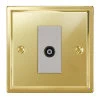 1 Gang Non-Isolated Coaxial T.V. : White Trim Art Deco Polished Brass TV Socket
