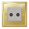 2 Gang Non-Isolated Coaxial T.V. : White Trim Art Deco Polished Brass TV Socket
