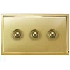 3 Gang Retractive Push Button Switch Art Deco Polished Brass Retractive Switch