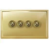 4 Gang Retractive Push Button Switch Art Deco Polished Brass Retractive Switch
