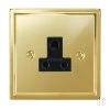 5 Amp Round Pin Unswitched Socket : Black Trim Art Deco Polished Brass Round Pin Unswitched Socket (For Lighting)