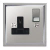 1 Gang - Single 13 Amp Light Switches : Black Trim Art Deco Polished Chrome Switched Plug Socket