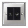 2 Gang Non-Isolated Coaxial T.V. : Black Trim Art Deco Polished Chrome TV Socket