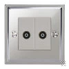 2 Gang Non-Isolated Coaxial T.V. : White Trim Art Deco Polished Chrome TV Socket